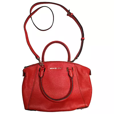Michael Kors Riley Red Small Pebbled Leather Top Handle Satchel Crossbody Bag • $27.30