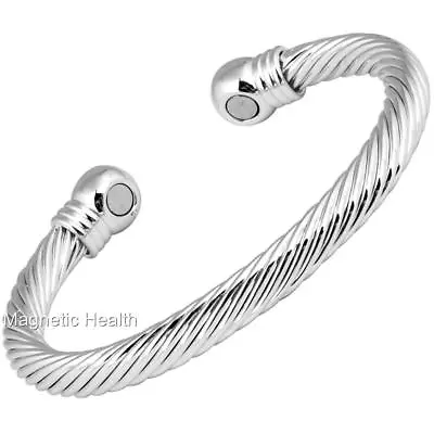 Mens Ladies Magnetic Healing Bangle Copper Silver Bracelet Arthritis Pain Relief • £11.49