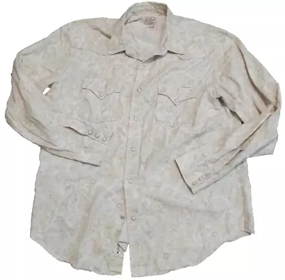 Lucky Brand Western Shirt Mens XL Beige Paisley Long Sleeve Plaid Pearl Snap • $14.99