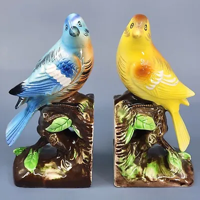 Wales Ceramic Japan Vintage Pair Yellow & Blue Bird Book Ends Hand Painted 6.75” • $27.95