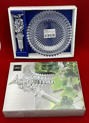 MIKASA Lead Crystal “Diamond Fire” WINE SET W/Coaster & Grape Stopper NIB • $19.95