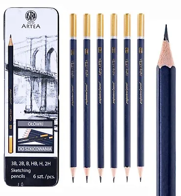 Sketching Pencils Art Drawing Set Professional Artist Graphite Pencil In Tin Box • £10.60