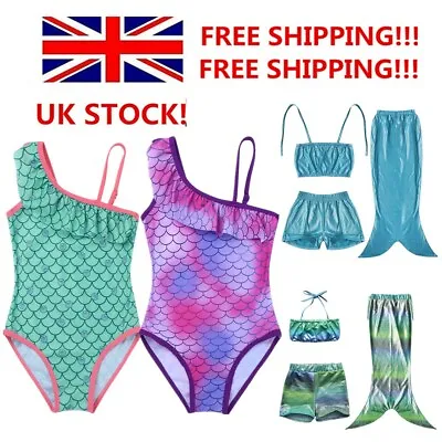 £4.16 • Buy UK Girls Kids Swimwear Bikini Mermaid Tail Princess Swimming Costume Beachwear