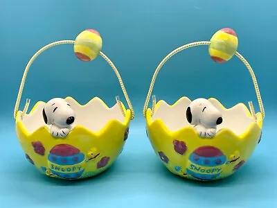 $22.97 • Buy Lot Of 2 Galerie Snoopy Peanuts Ceramic Easter Egg Basket Decoration Bowl Nice!