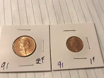 1991 1  And 2 Cent Coins Unc  Gem  Mint Sets  Only Release  1bb • $12