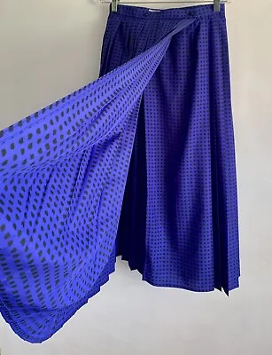 Jaeger Blue & Black Polka Dots Pleated Mid Rise Midi Skirt Size:12 • £29