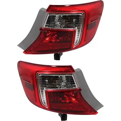 Halogen Tail Light Set For 2012-2014 Toyota Camry Outer Clear/Red W/ Bulbs 2Pcs • $68.49