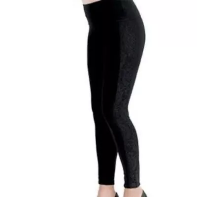 RUBY RIBBON Black Lace Panel Ponte Leggings Size Large • £24.12