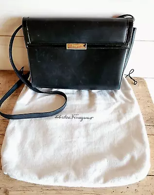 Salvatore Ferragamo Vintage Black Leather Patent Trim Purse BA212597 Italy • $85