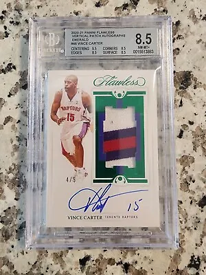 2020-21 Flawless Vince Carter Vertical Game Used Patch Auto Emerald /5 Bgs 8.5 • $1499.99