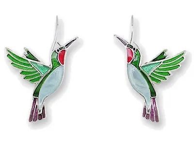 Zarah Hummingbirds In Flight Pierced Earrings Enamel Sterling Silver Plate W/Box • $26.99