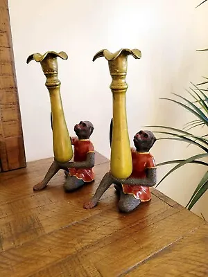 Vintage Bill Huebbe Style Butler Monkey In Red Coat Candlesticks Candle Holders • $210