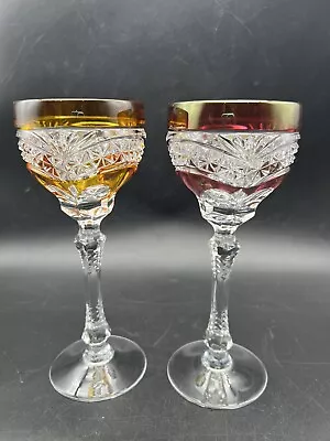2 Elegant Val St Lambert Crystal Cordial Goblet Glasses Cut To Clear Stemware • $89