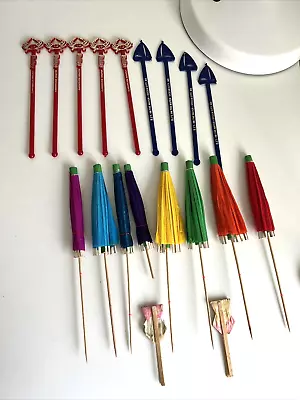 Vintage Drink Umbrella Lot Phillips Seafood Stirrer Mixer BJs OCNJ Tropical Bar • $19.99