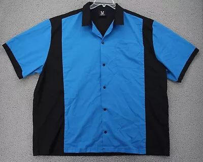 Hilton Bowling Shirt Men 2XL Button Up Black Blue Short Sleeve Rockabilly Retro • $15.52