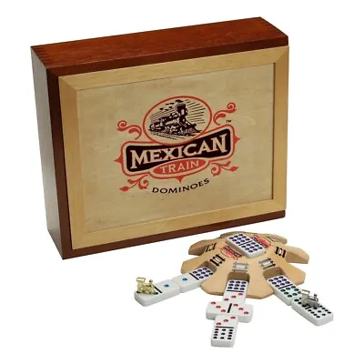 Mexican Train Dominoes Wooden Case And Wooden Depot Front Porch Classics NEW • $39.87