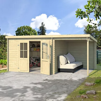 Lasita Osland Tampa Log Cabin With Veranda Canopy 4.81m X 2.92m Summer House • £2899