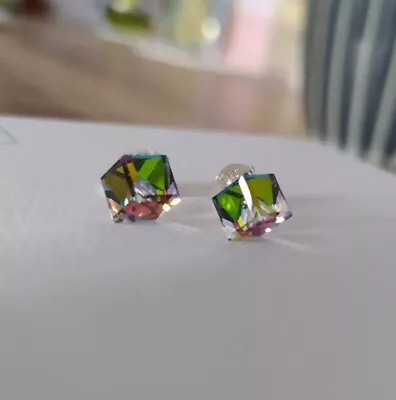 Warren James Sterling Silver Green Cube Stud Earrings New • £12