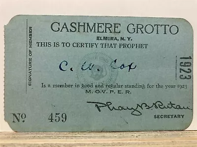 1924 Cashmere Grotto Membership Card Elmira NY Lodge MOVPER Masons Fraternity  • $5.29