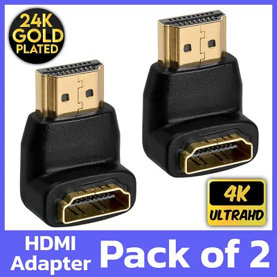 $6.99 • Buy 2 Pack HDMI 2.0 L Shaped Adaptor 90 Degree Male To Female Adapter Right Angle TV