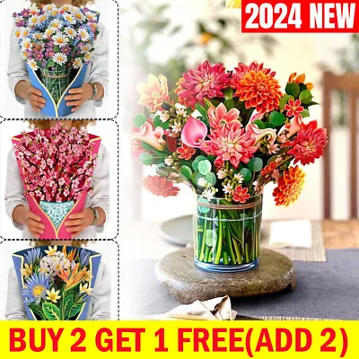 3D Pop Up Flower Greeting Cards Multi-Style Bouquet Birthday Card Postcard Gifts • £1.15