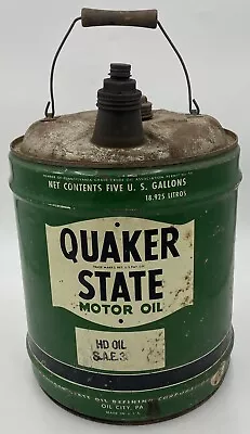 Vintage Quaker State Motor Oil 5 Gallon Can Tin Wood Handle VERY COOL • $199.99