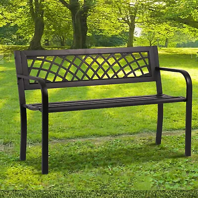Outdoor Garden Bench Metal Patio Bench Porch Park Bench Cast Iron Sturdy Steel • $83.99