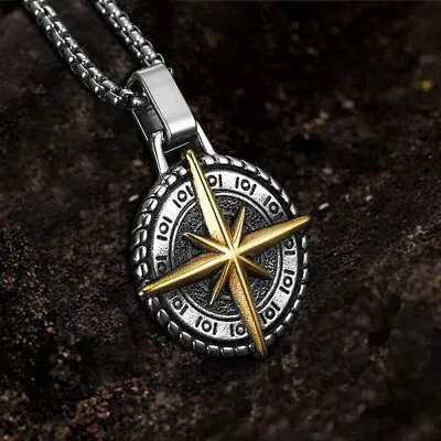 Nautical North Star Compass Pendant Necklace Cool Mens For Gift Stainless Steel • $10.99