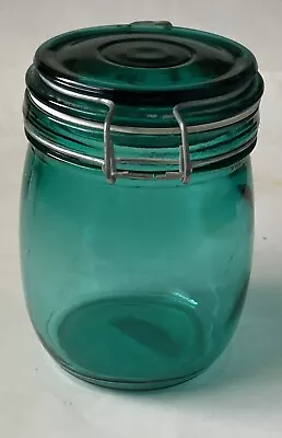 Wire Bale Jar  Canister Emerald Green  6   With Seal And Glass Lid New • $11.99