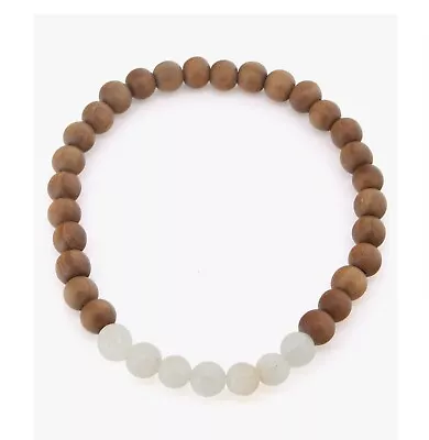 Natural White Moonstone And Sandalwood Mala Beaded Bracelet - Yoga Meditation • $10