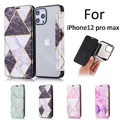 For IPhone 11 14 13 12 8 7 Plus Marble Bronzed PU Leather Flip Case Phone Cover • $13.19