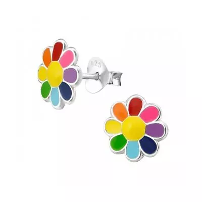 Rainbow Flower 925 Sterling Silver Stud Earrings - Jewellery - Boxed • £11.95