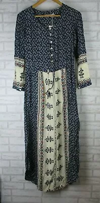 Tulips Maxi Dress 8 Blue White Floral Print BNWT Womans Long Sleeves 100% Rayon • $24