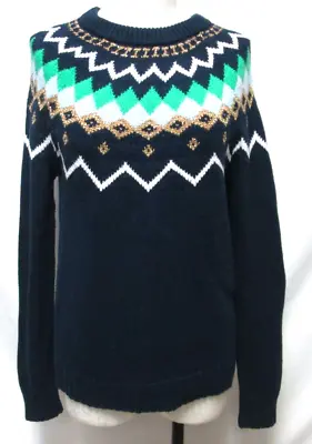 J Crew Fair Isle Crewneck Sweater Blue Christmas Holidays Size Sz Medium Md M • $37.49
