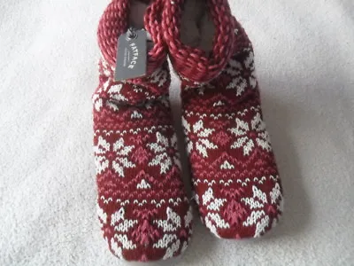 Fat Face Sophia Pink Mix Snowflake Knitted Fleece Lined Sock Slipper Boots  S  M • £22.99