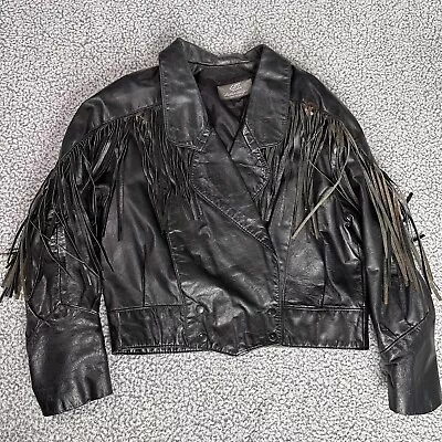 Vtg G-3 Womens Leather Moto Fringe Cropped Jacket Size M • $39.99