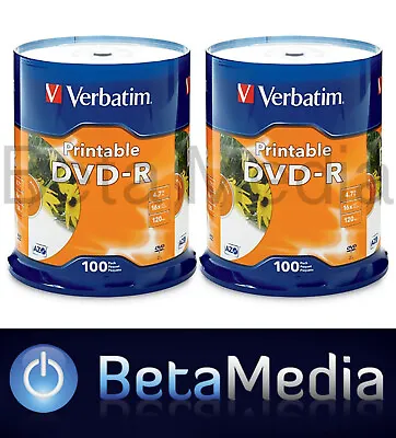 200 X Verbatim Blank DVD-R 16x 4.7GB - White Inkjet Printable DVD Discs • $114.95