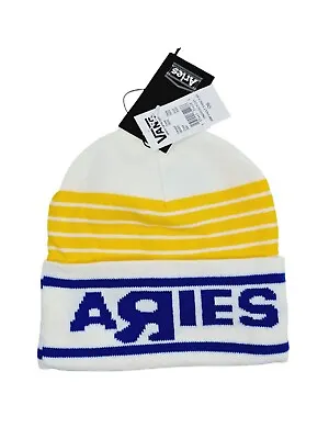 Vans Vault X Aries White Blue Yellow Logo Beanie Hat Adults One Size • £29.99
