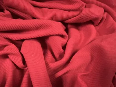 Cotton Spandex Stretch Rib  Jersey Fabric Per Mettre - Plain - Red • £3.99