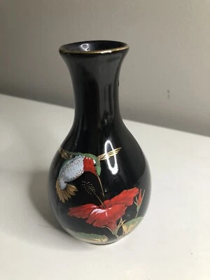 $6 • Buy Otagiri Japan Black  Hummingbird Hibiscus Gibson  Bud Vase  5”