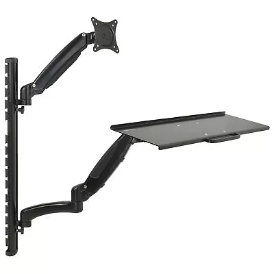 VIVO Black Sit-Stand Wall Mount Counterbalance Monitor Keyboard Workstation • $99.99