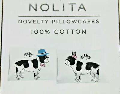 Nolita Mr Mrs Pug Dog Pillowcases Two Standard Set New Wedding Boston Terrier • £19.27