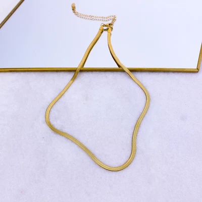 £31.95 • Buy Snake Chain Flat Herringbone Choker Necklace 18K Gold For Women