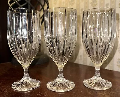 (3) Mikasa Crystal “PARK LANE” 7 1/4  Footed Iced Tea Glasses EUC Discontinued • $60