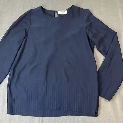 Aware Shirt Womens Medium Vero Moda Navy Blue Pleated Long Sleeve Blouse • $18