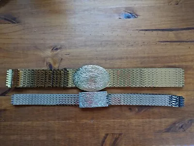 2 Vintage 80s  Metal Fish Scale Elastic Belts Gold & Silver Women's Size L • $15