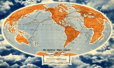 Pan Am World Route Map TRAVEL Retro Railways Vintage Tourism Wall Poster • £4.17