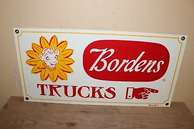 Rare Vintage 1967 Bordens Trucks Elsie Cow Dairy Milk Farm 24  Metal Sign NICE • $475