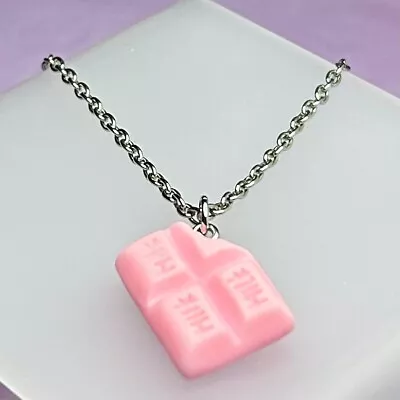 Pink Chocolate Bar Pendant Necklace - New With Tags - Handmade Cute Fun Unusual • £2.99