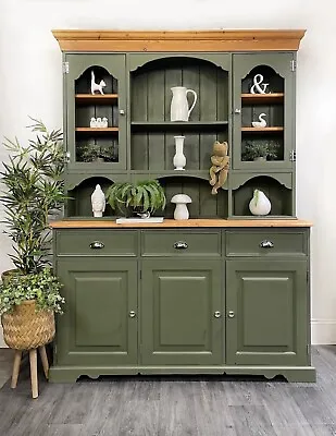 Welsh Dresser Painted Botanical Green Solid Pine Farmhouse Style • £1195